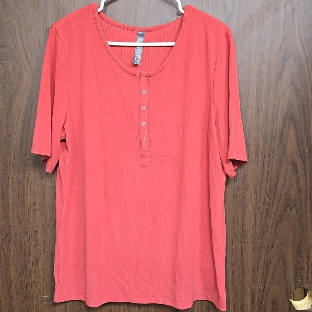 Mondetta Size XXL Salmon Pink Ribbed Short Sleeve Henley